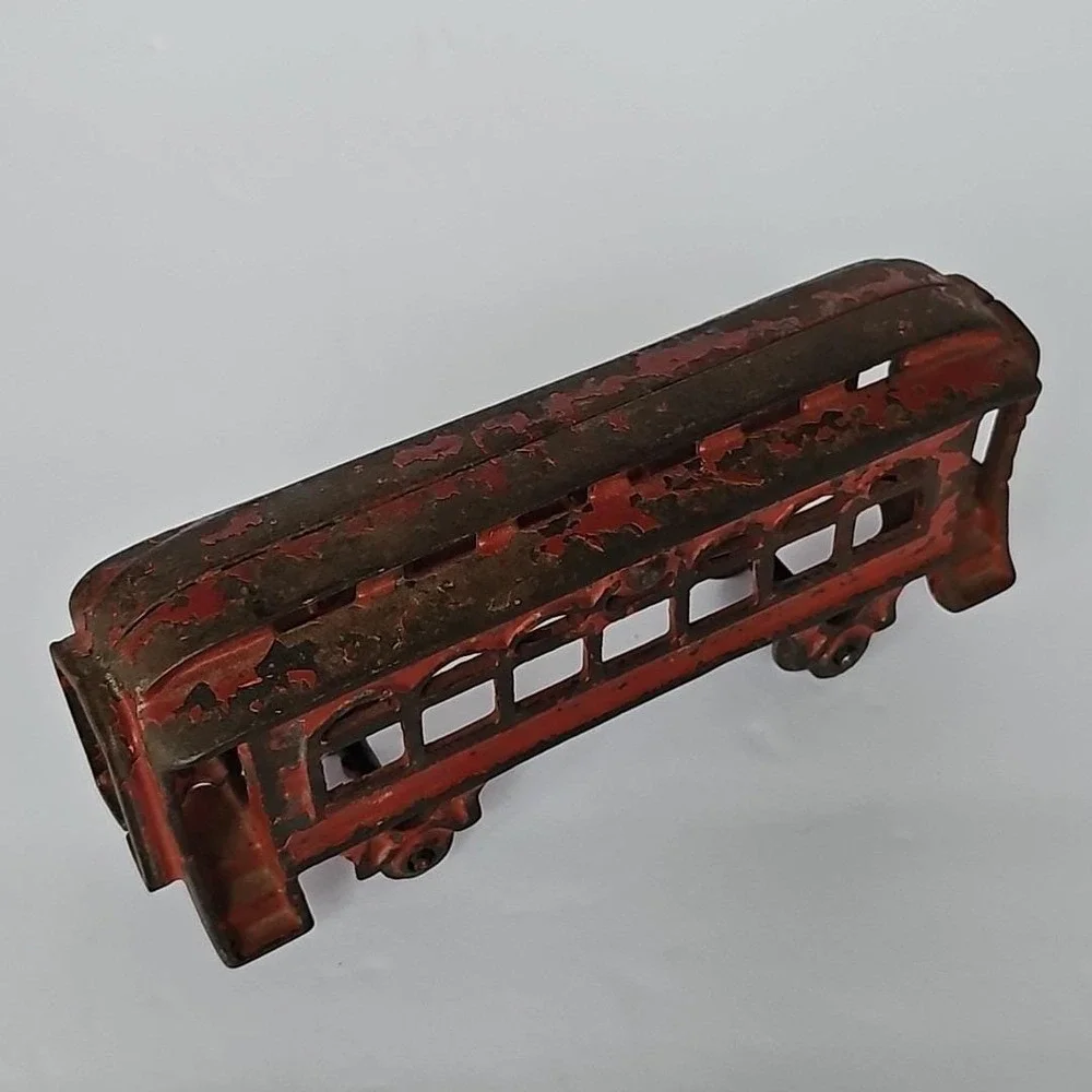 Vintage Cast Iron Red Trolley Car Toy Metal 1829